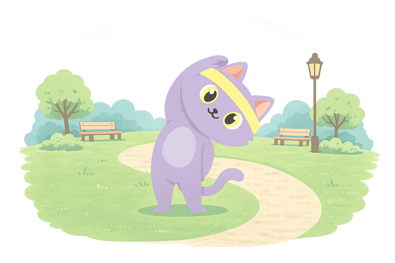 Mochi the cat walking through a peaceful park